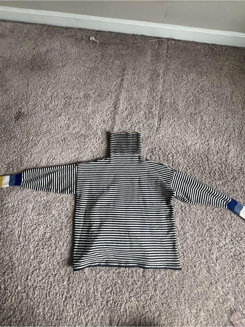 Striped Black & White Long Sleeve Top with Color-Block Cuffs